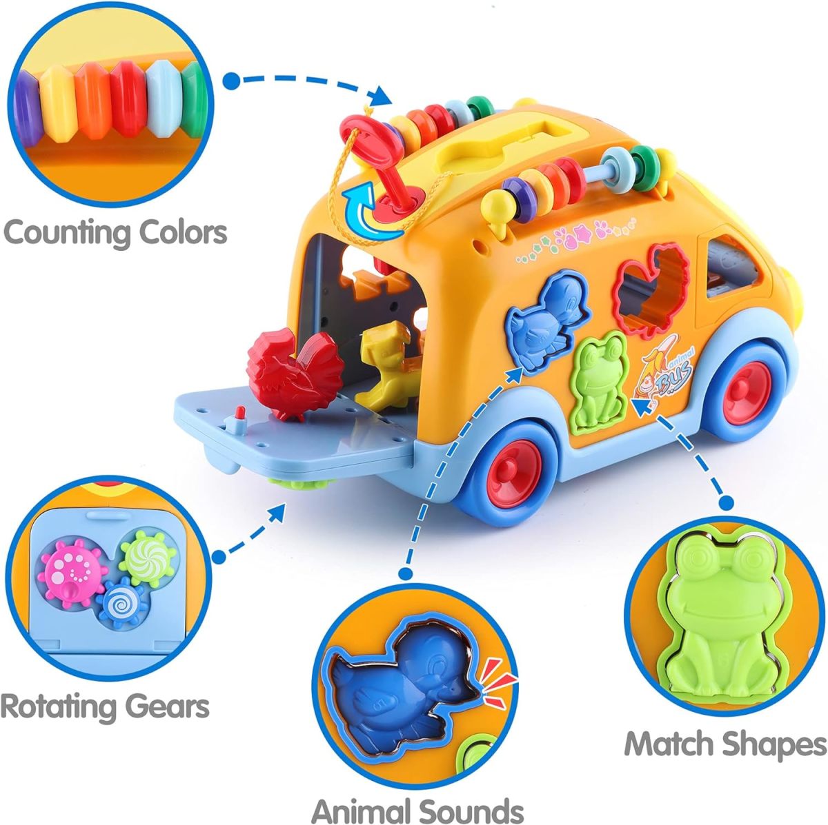 Großhandelsspielzeugpreis Babybus Spielzeug Cartoon Musical Learning Toy Car Educational Baby Bus Spielzeug mit Tierblöcken Form kürzere feinmotorische Fähigkeiten - Bild 5