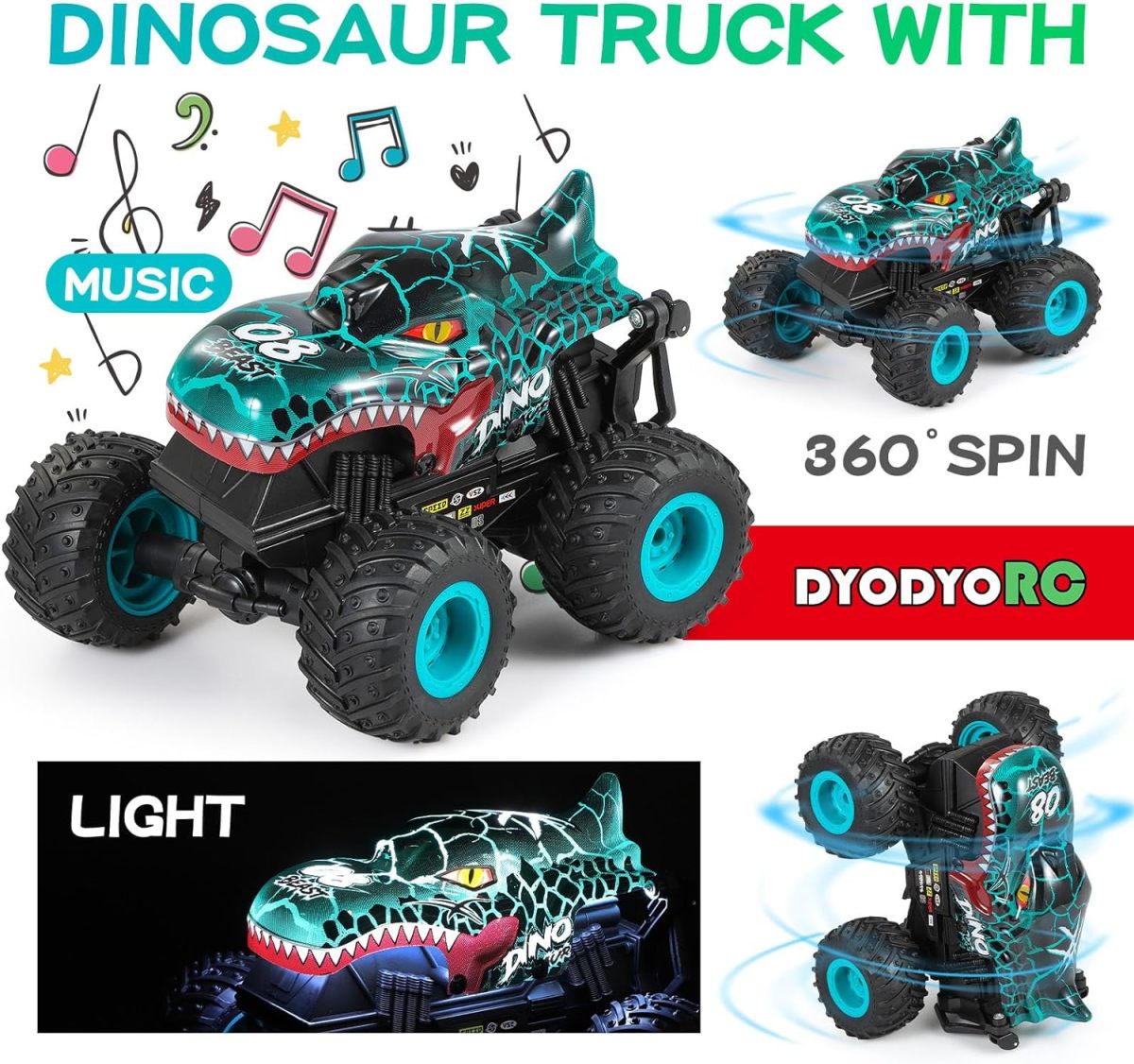1:20 Juguete de coche monstruo de dinosaurio de deriva RC de alta velocidad a gran escala - Imagen 4