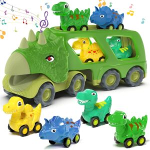 Triceratops Transport Carrier Truck With 4 Pack Small Dino Car Toy Set