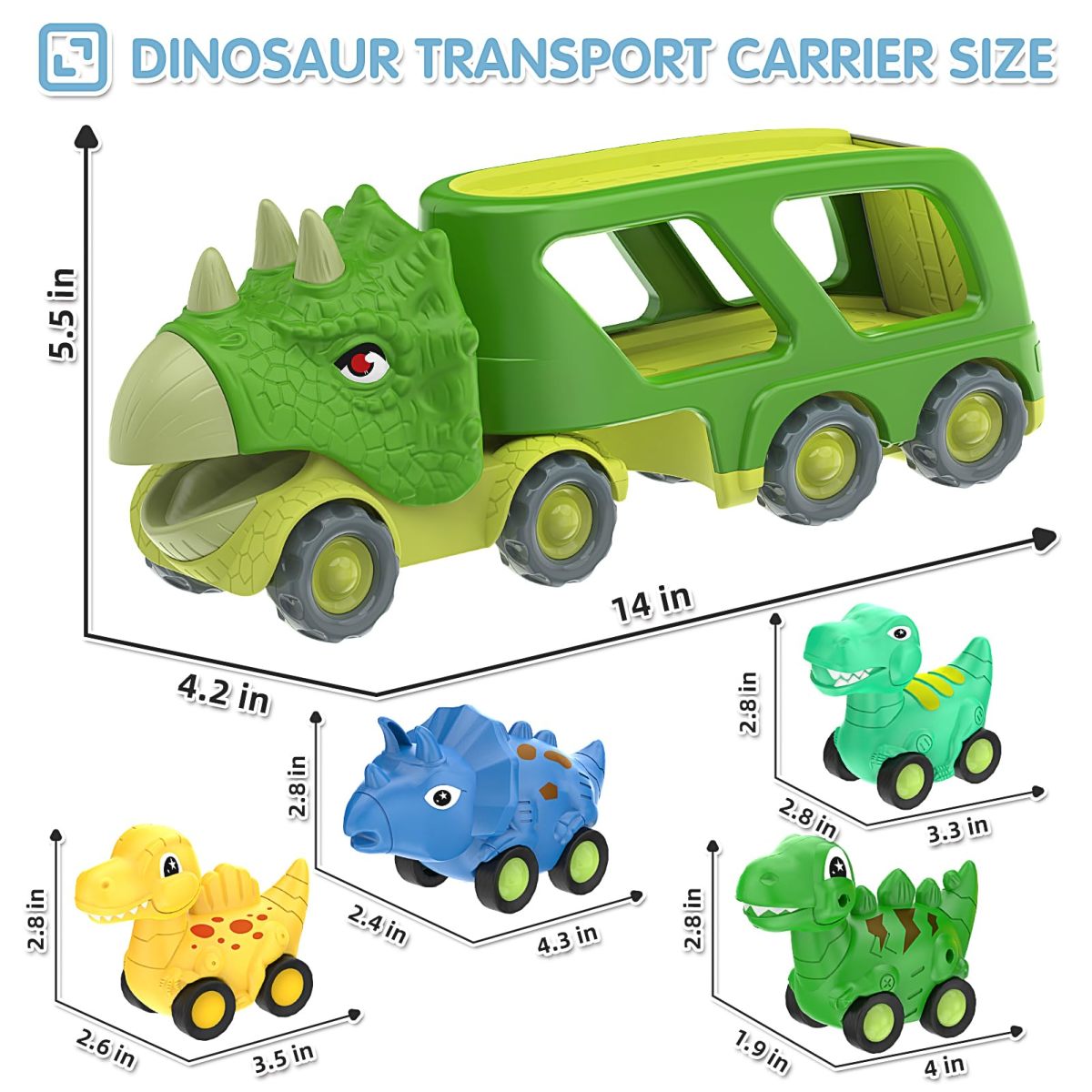 Caminhão transportador de transporte Triceratops com 4 Pacote pequeno conjunto de brinquedos para carro Dino - Imagem 2