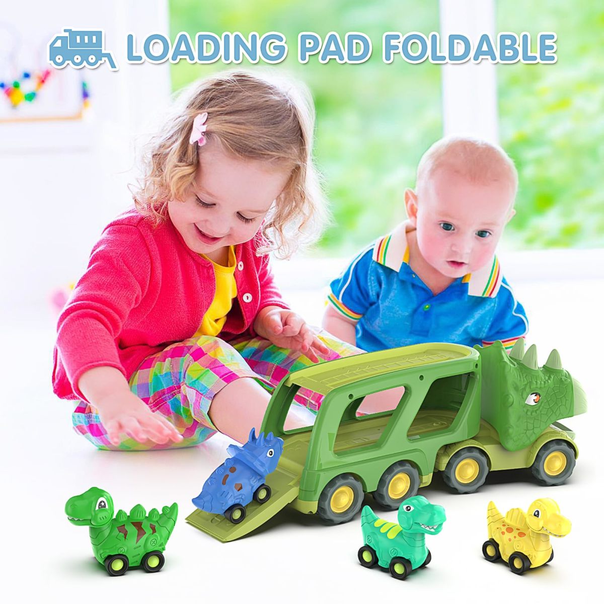 Caminhão transportador de transporte Triceratops com 4 Pacote pequeno conjunto de brinquedos para carro Dino - Imagem 6