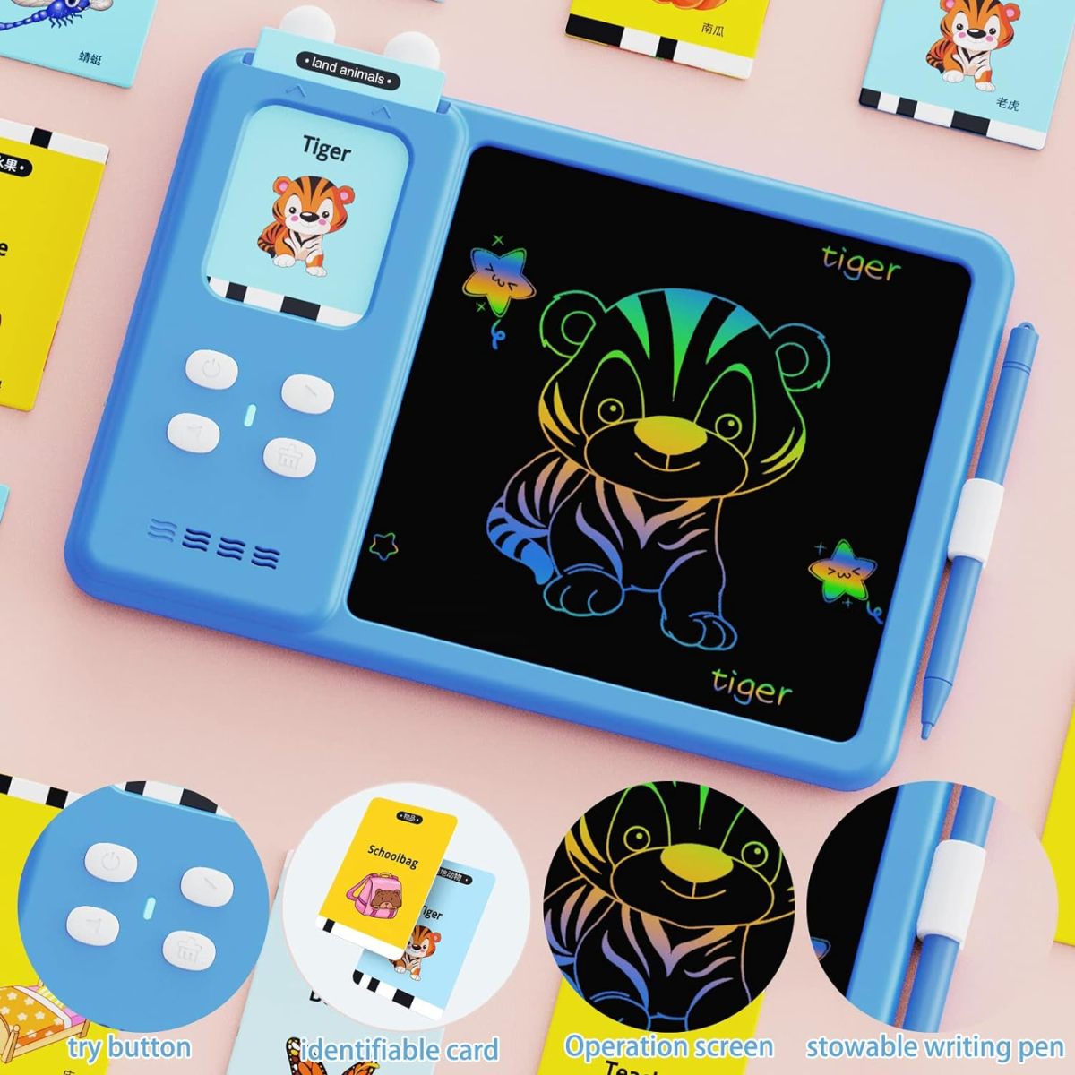 Tablet de desenho e escrita lcd 2 em 1 por atacado com cartões flash falantes em inglês - Imagem 3