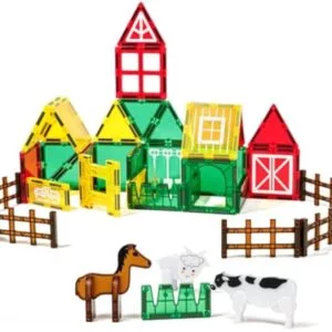 Precios directos de juguetes de fábrica, conjunto educativo Diy para niños, colorido, 46 ​​Uds., juego de bloques de construcción de animales de granja con azulejos magnéticos