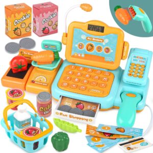 Fabricante de juguetes profesional 24 piezas Tienda de juegos de simulación para niños Reconocimiento de sonido Diversión Simular caja registradora de supermercado Juguete con escáner