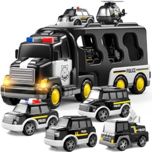 Toy Supply Chain Toy Cars Double-layer 5 In 1 Police Car Storage and Transportation Vehicle Toys Truck Transport Carrier Toy Cars