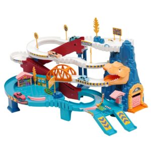 EN71 Compliant Toys Wholesale Dinosaur Winding Mountain Highway Track Car Dinosaur Climbing Hills Rail Parking Slot Toy