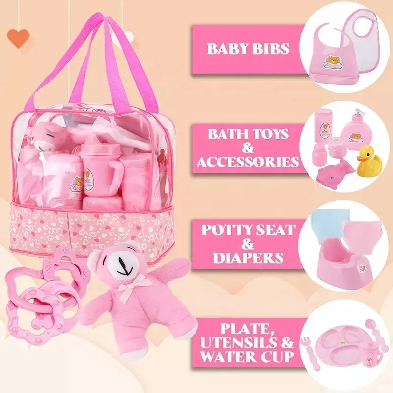 30 Piece Baby Doll Care Accessories Pretend Play Set Toy - Imagem 5