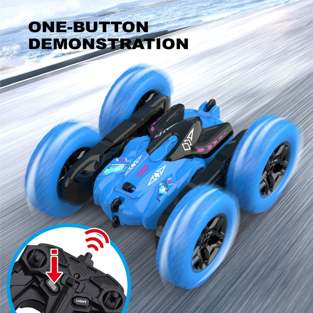 Distribuidor de juguetes de China Coche de acrobacias de juguete con control remoto 4WD 3 Colores Rc Stunt Car Rotación 360 Coche de control remoto con tiras de luces - Imagen 6