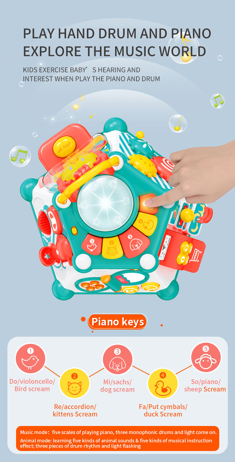 Los mejores precios de juguetes China, rompecabezas multifunción de aprendizaje temprano para bebés, juego hexaedro, cubo de actividades educativo para niños, juguetes musicales para niños pequeños - Imagen 4