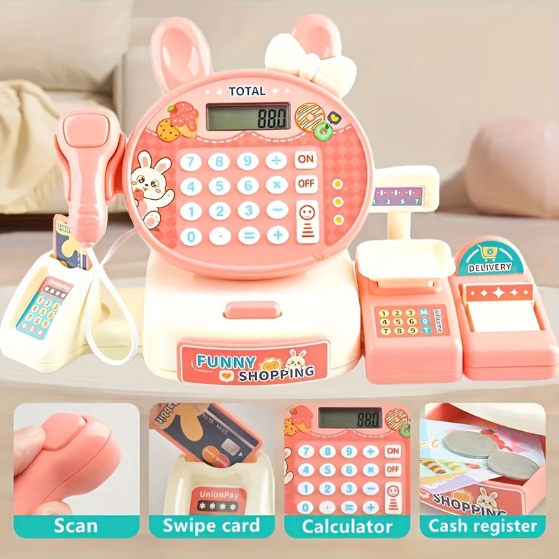 Safe Toys China, calculadora electrónica rosa de alta calidad para compras en supermercado, caja registradora, juego de juguetes para niños - Imagen 4