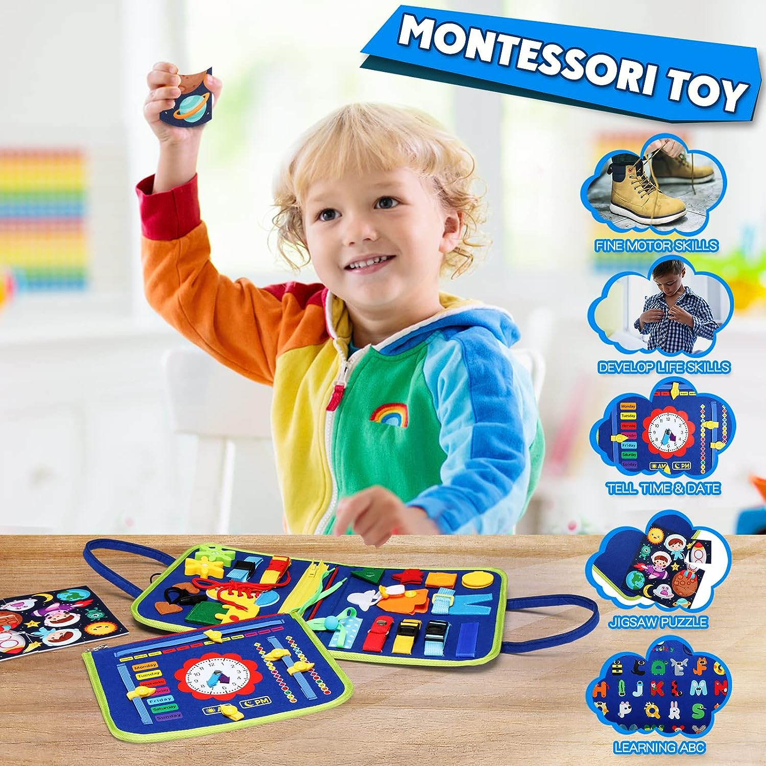 Jouets Montessori, planche d'activités pour tout-petits, planche sensorielle pour enfants, planche occupée de dinosaure, jouet Montessori, vente en gros - Image 4
