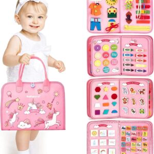 Wholesale Baby Sensory Silicone Pull String Montessori Toys Pink Unicorn Felt Busy Boards for Kids
