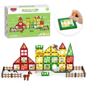 80 Piece STEM Learning Travel Toy Set Boys and Girls Magnetic Tiles Window Art with Glue Paint Magnetic Blocks