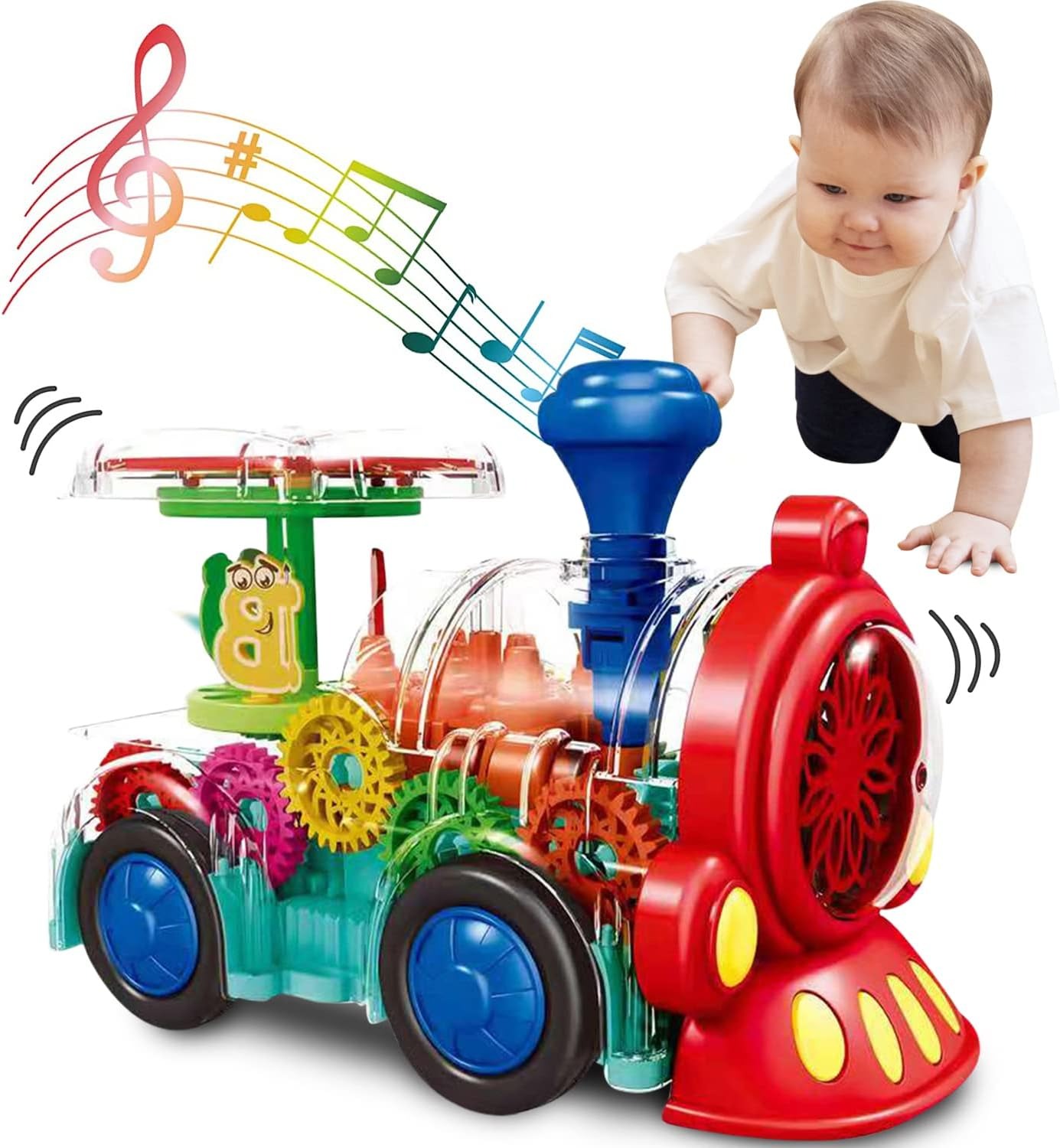 Lumières musicales bon marché, jouets de trains à engrenages électriques universels transparents pour enfants