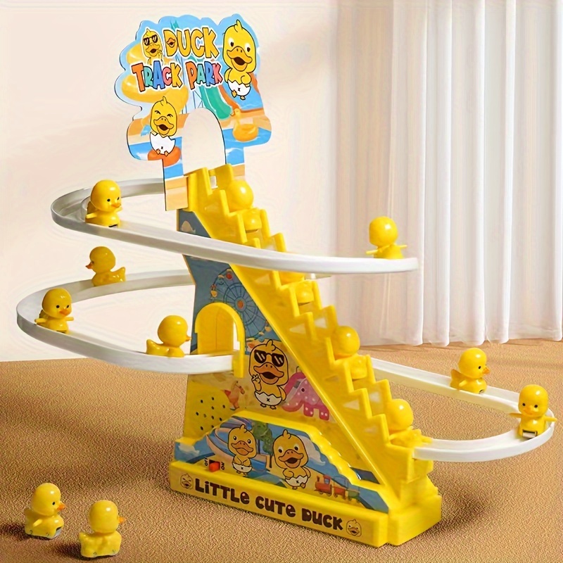 Patinho bonito luz música educação precoce brinquedo pista slide brinquedo pequeno pato elétrico escalada escadas brinquedo