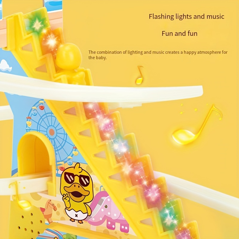 Patinho bonito luz música educação precoce brinquedo pista slide brinquedo pequeno pato elétrico escalada escadas brinquedo - Imagem 3