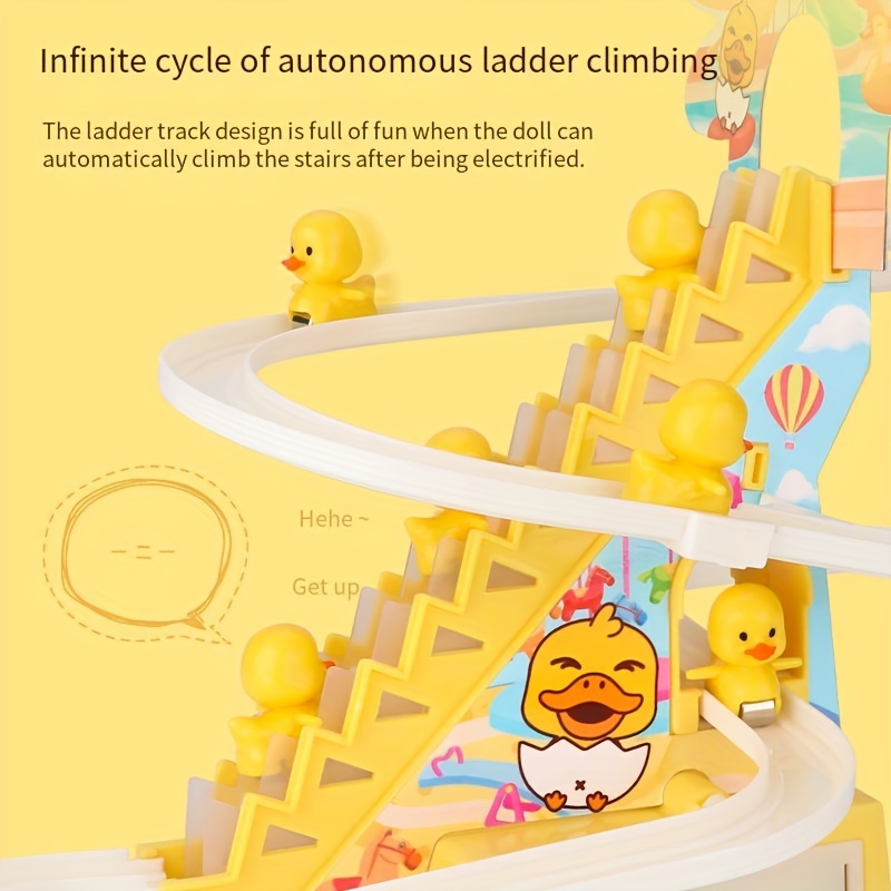 Patinho bonito luz música educação precoce brinquedo pista slide brinquedo pequeno pato elétrico escalada escadas brinquedo - Imagem 5