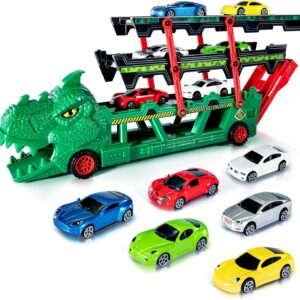 Wholesale Dinosaur Slot Transport Truck Toy with 6 Diecast Race Cars