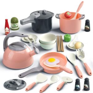 32Pcs Kids Pretend Play Small Miniature Luxury Pink Kitchen Food Toys