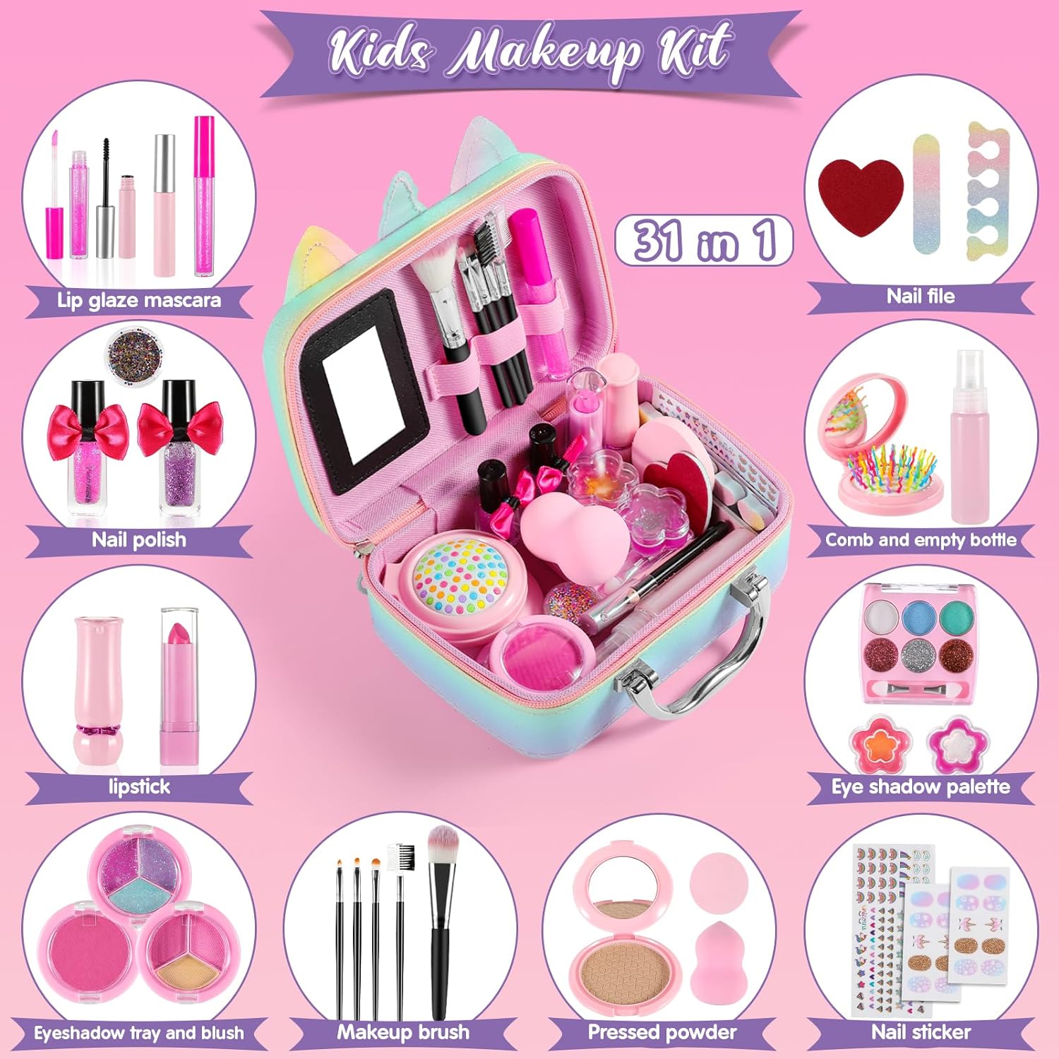Heißer Verkauf Mädchen Spielzeug Pretend Spielen Kosmetik Sicher Make-Up Spielzeug Set mit Portable Storage Box Make-Up Spielzeug - Bild 3