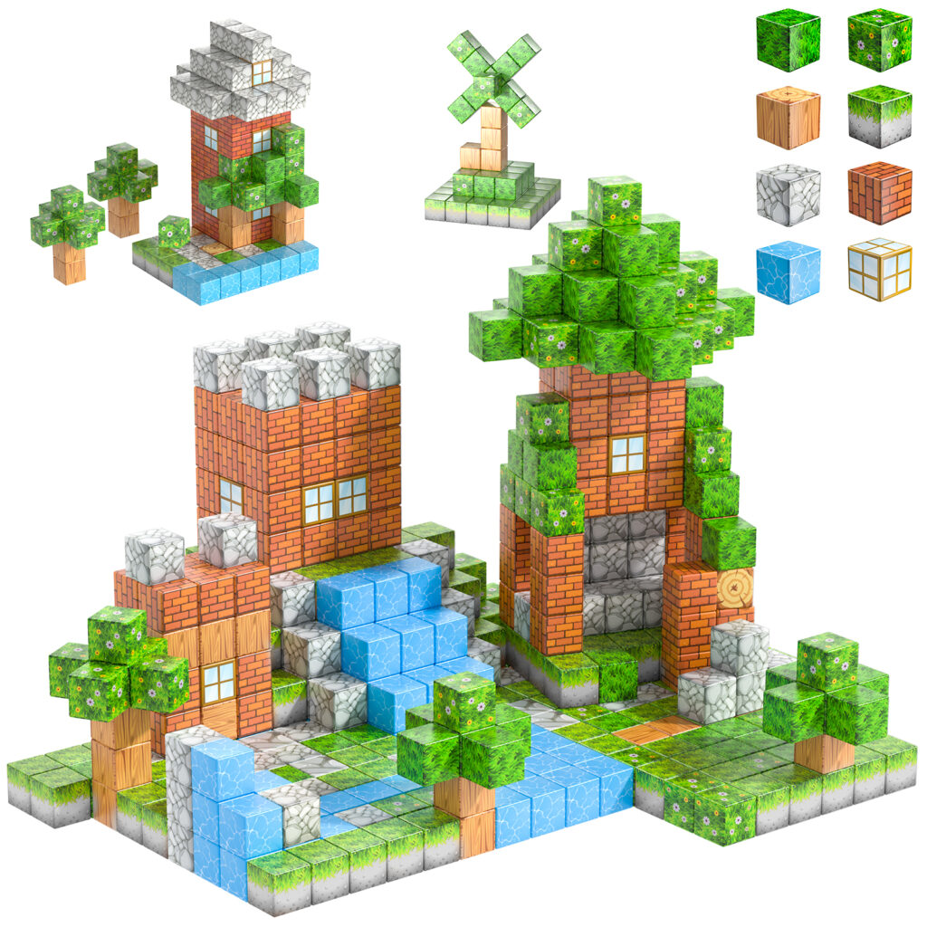 Minecraft Magnetblöcke – Baumine Magnetwelt-Set, sensorische Kinderspiele, Spielzeug