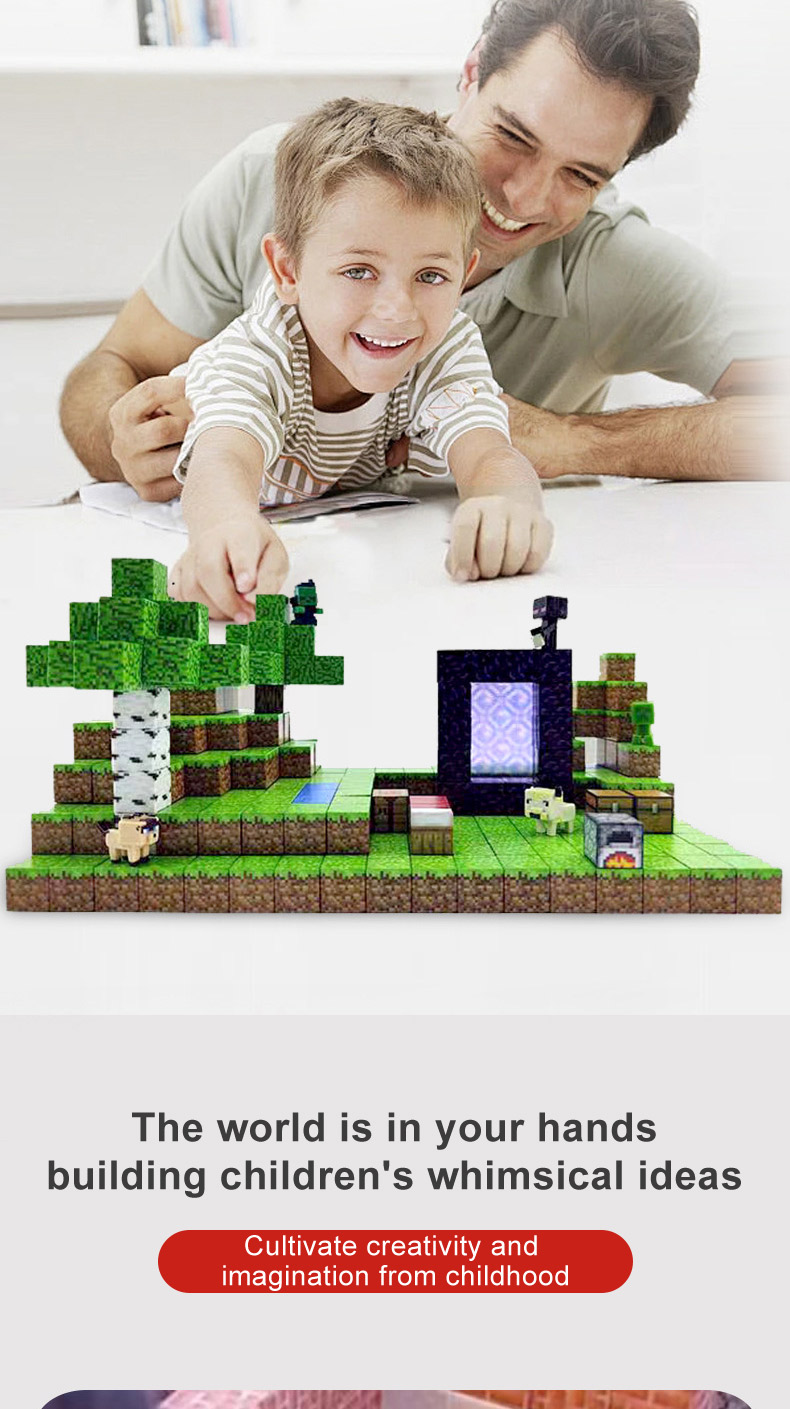 Minecraft Build Magnet World Set Children DIY Assemble Magnet Cubes Building Game Construction Toys Magnetic Building Block | Prix ​​d'usine de jouets en Chine | Lulufamily