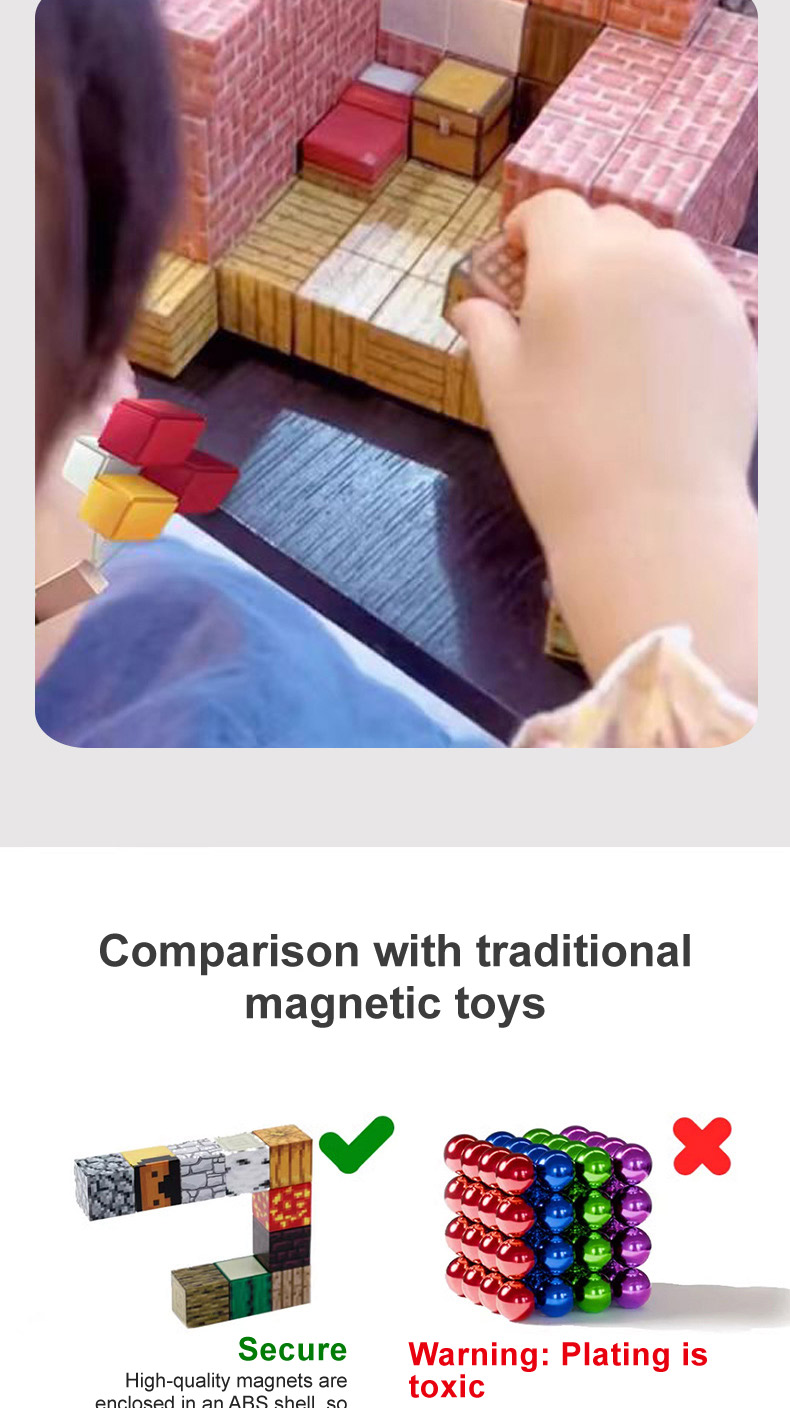 Minecraft Build Magnet World Set Children DIY Assemble Magnet Cubes Building Game Construction Toys Magnetic Building Block | Prix ​​d'usine de jouets en Chine | Lulufamily