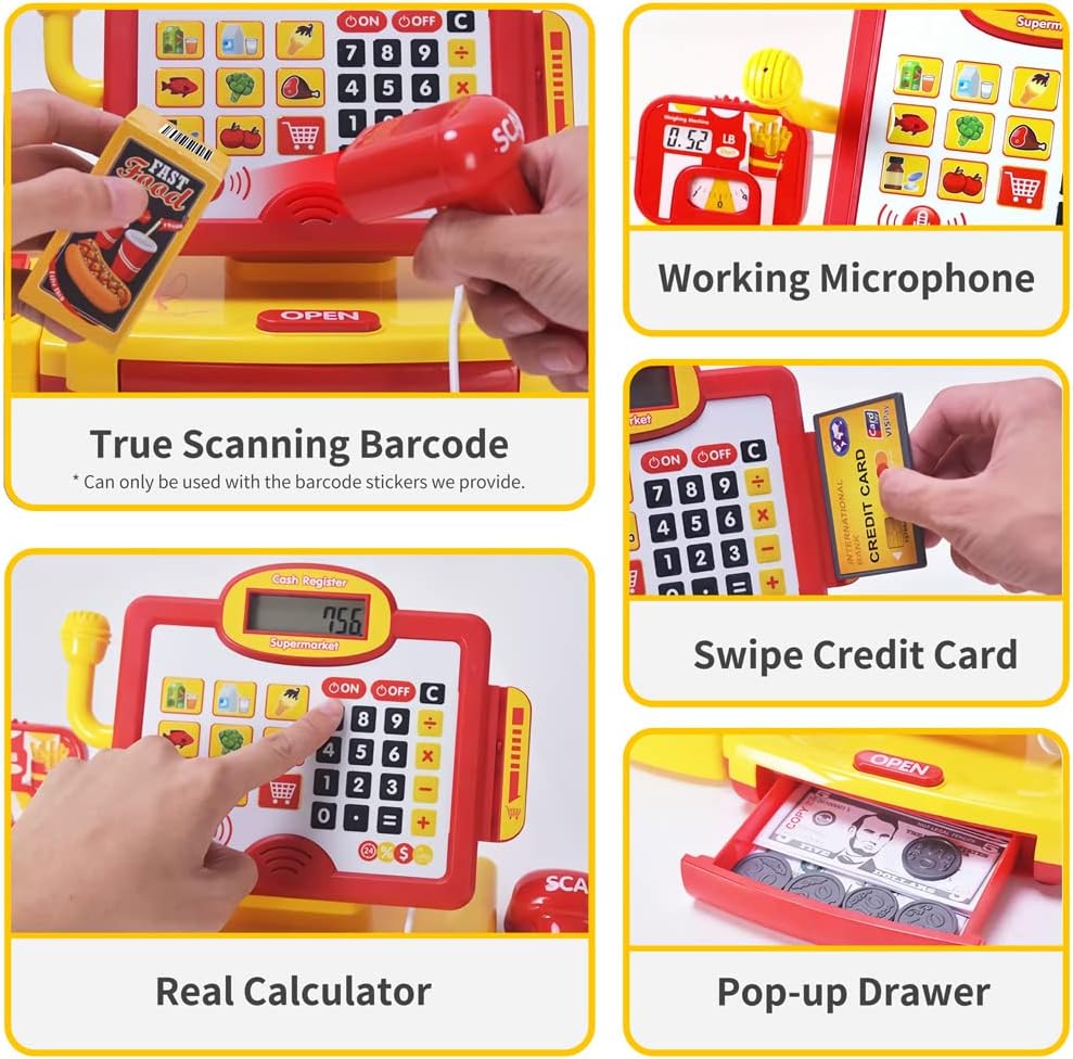 Cashier Toy Shopping Pretend Play Money Machine Supermarket Cash Register Toy For Kid Birthday Christmas Gifts - Image 2