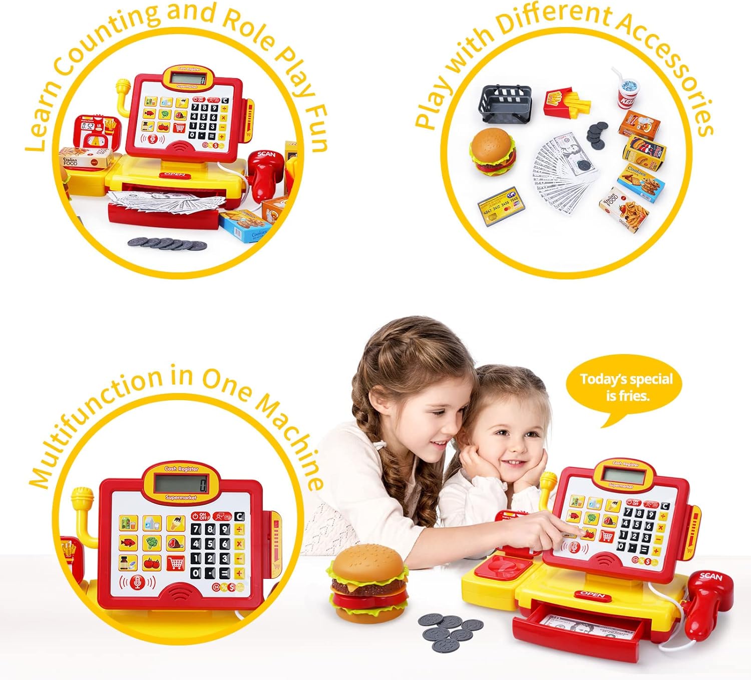 Cashier Toy Shopping Pretend Play Money Machine Supermarket Cash Register Toy For Kid Birthday Christmas Gifts - Image 6