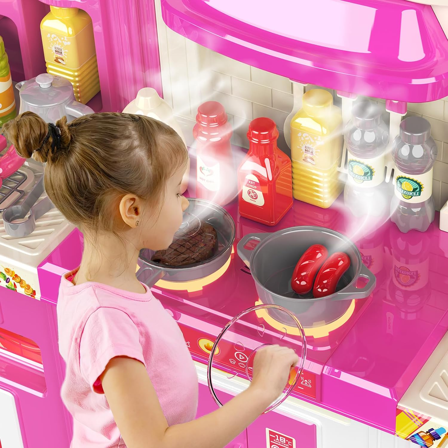 3 In 1 Spielküchenspielzeug, großes Küchenset für Kinder, inklusive Küchenzubehör für Rollenspiele im Vorschulalter, Kochspielzeugset - Bild 6