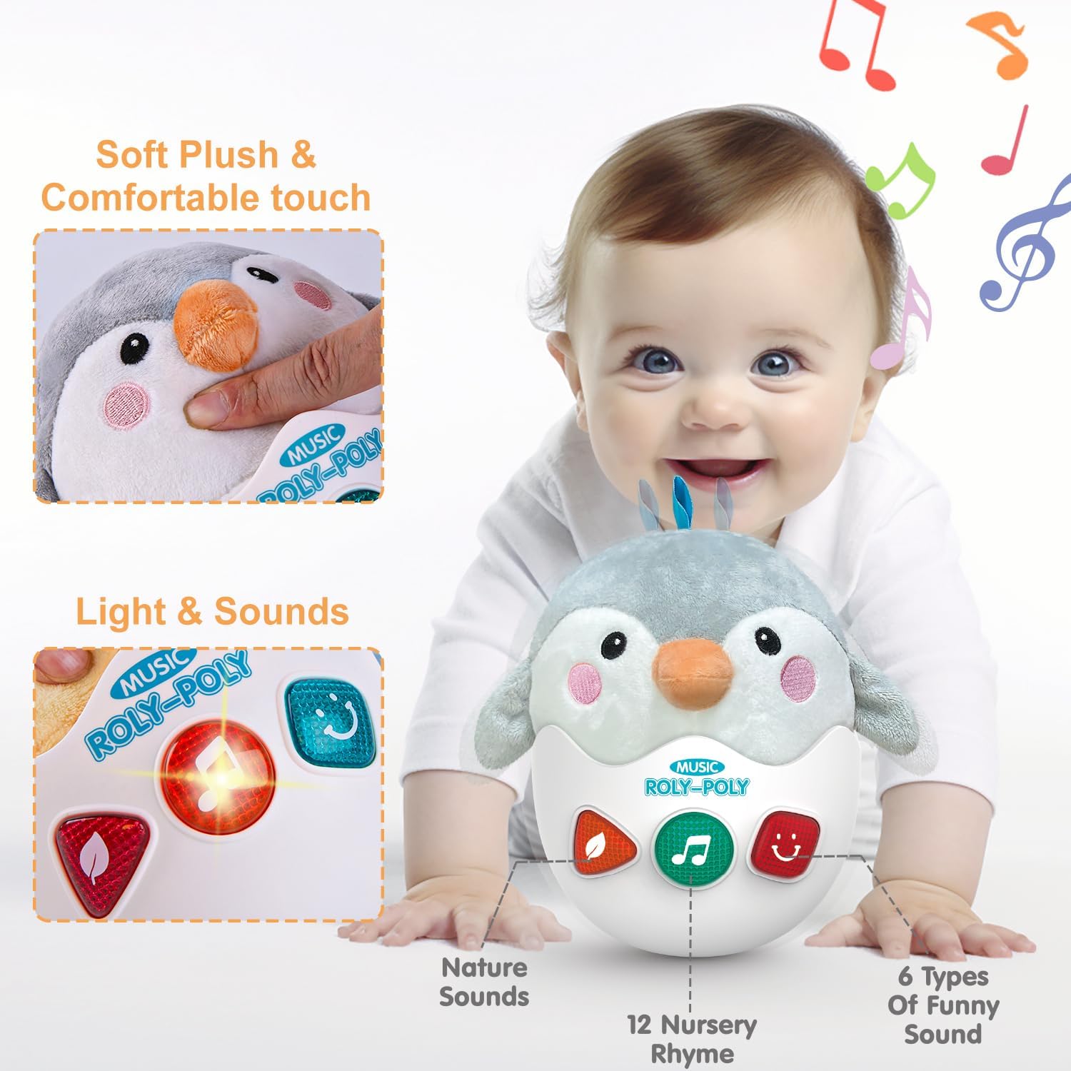 Educational Cartoon Penguin Soft Soothe Swing Stuffed Animal Toys Musical Baby Plush Toys for Newborn Gift - Bild 3