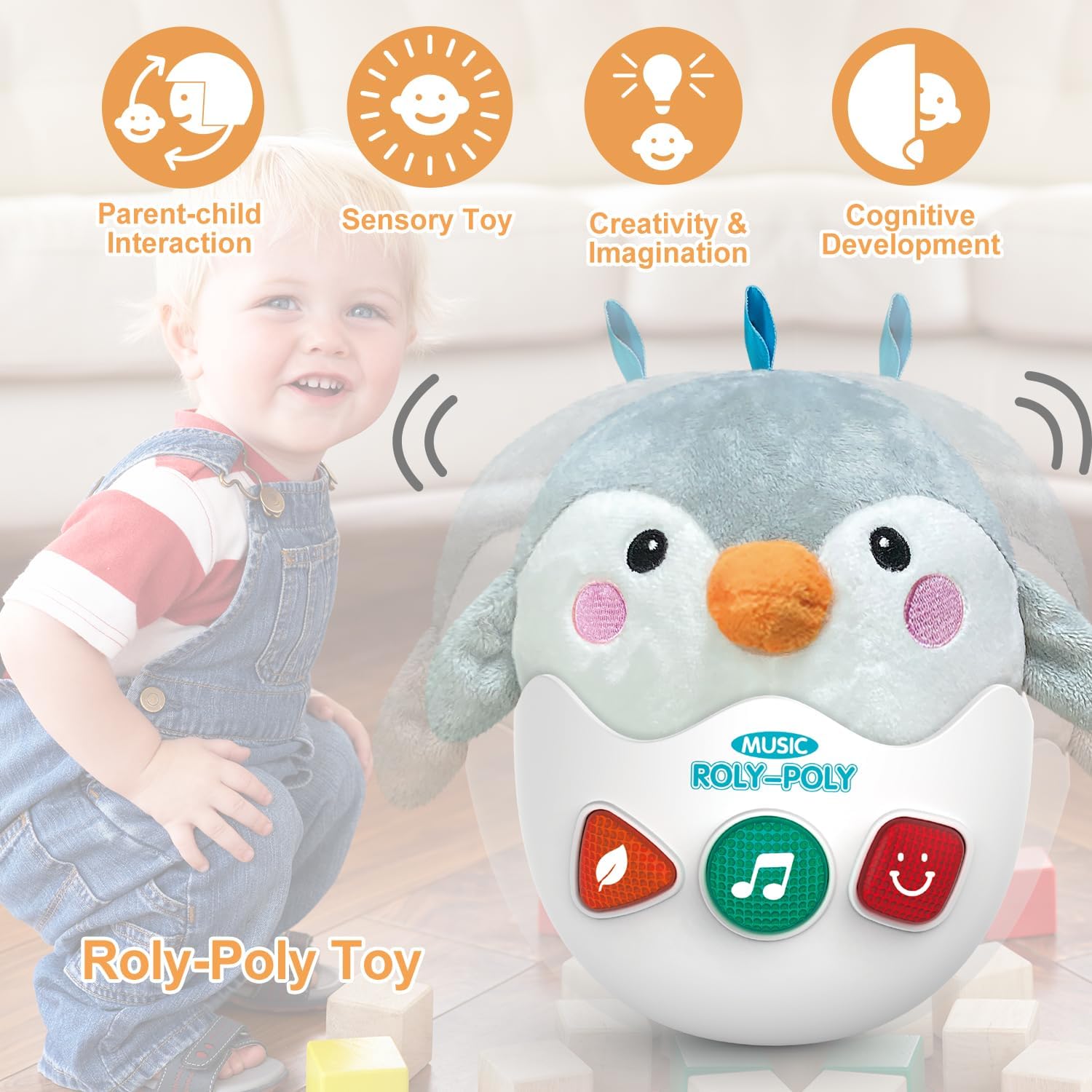 Educational Cartoon Penguin Soft Soothe Swing Stuffed Animal Toys Musical Baby Plush Toys for Newborn Gift - Bild 4