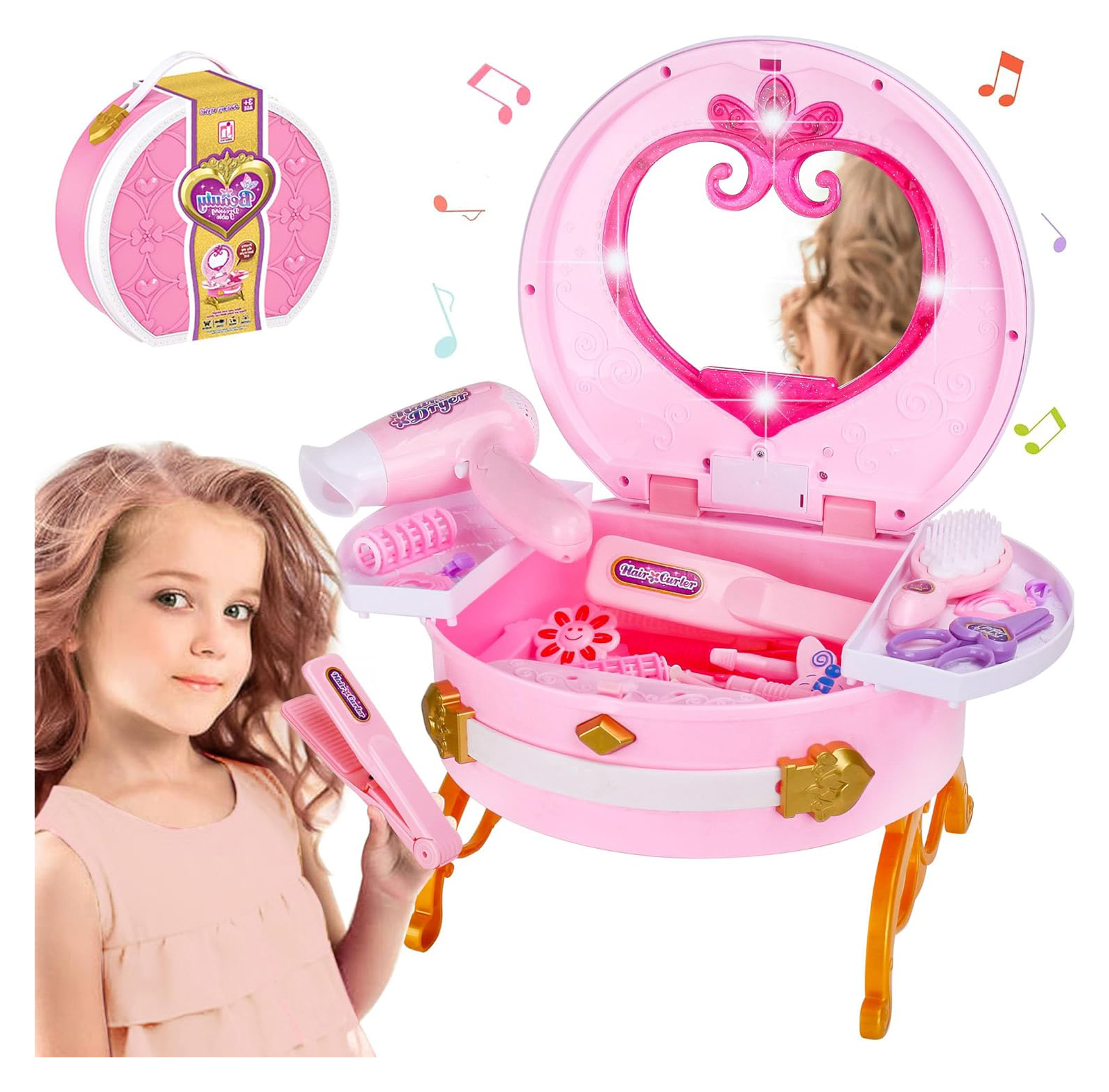 Electric Pretend Play Suitcase Girls Make Up Toys Dressing Table for Girls Toys