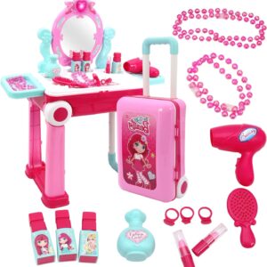 2 in 1 Pretend Play Kids Vanity Table Girls Kids Make Up Set Make Up Table for Kids