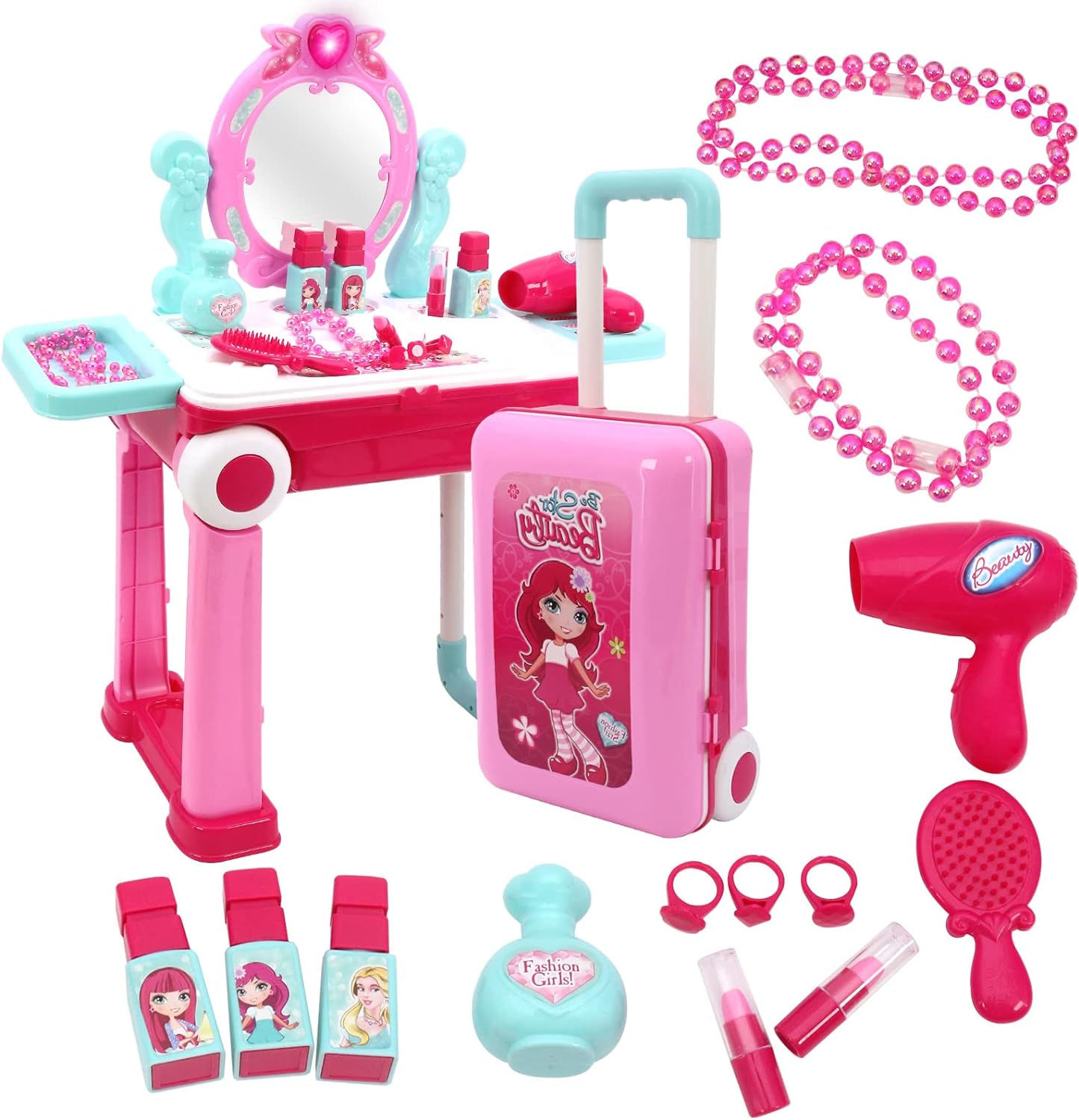 2 in 1 Pretend Play Kids Vanity Table Girls Kids Make Up Set Make Up Table for Kids