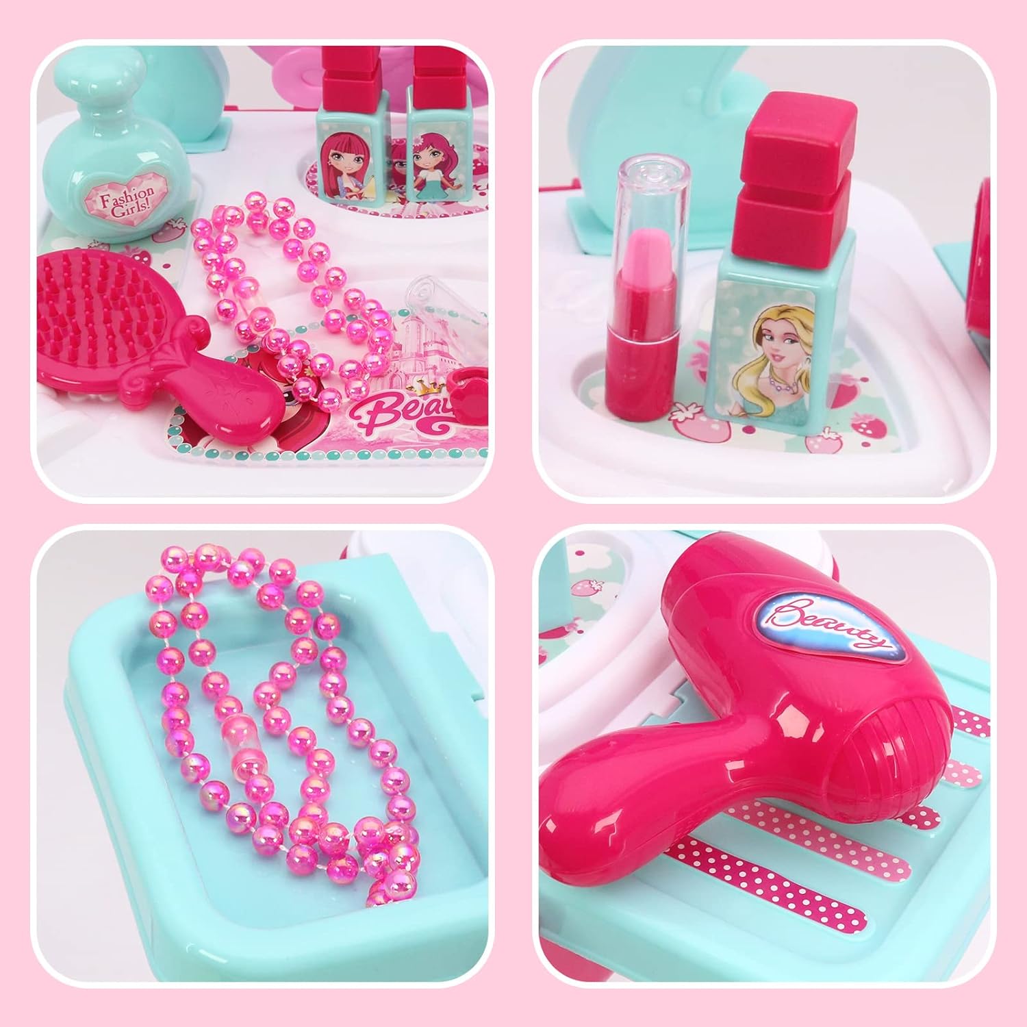 2 in 1 Pretend Play Kids Vanity Table Girls Kids Make Up Set Make Up Table for Kids - Image 2