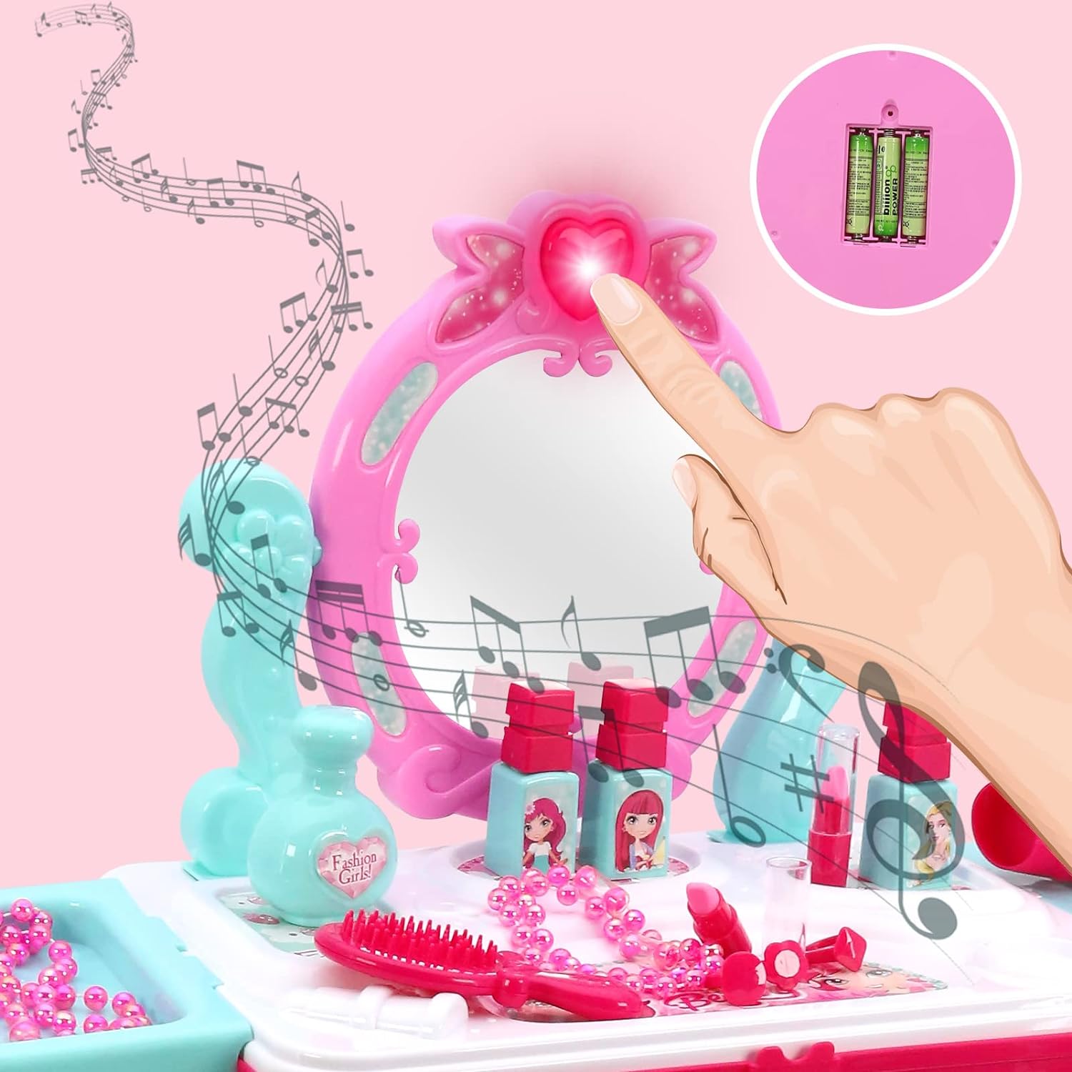 2 in 1 Pretend Play Kids Vanity Table Girls Kids Make Up Set Make Up Table for Kids - Image 3