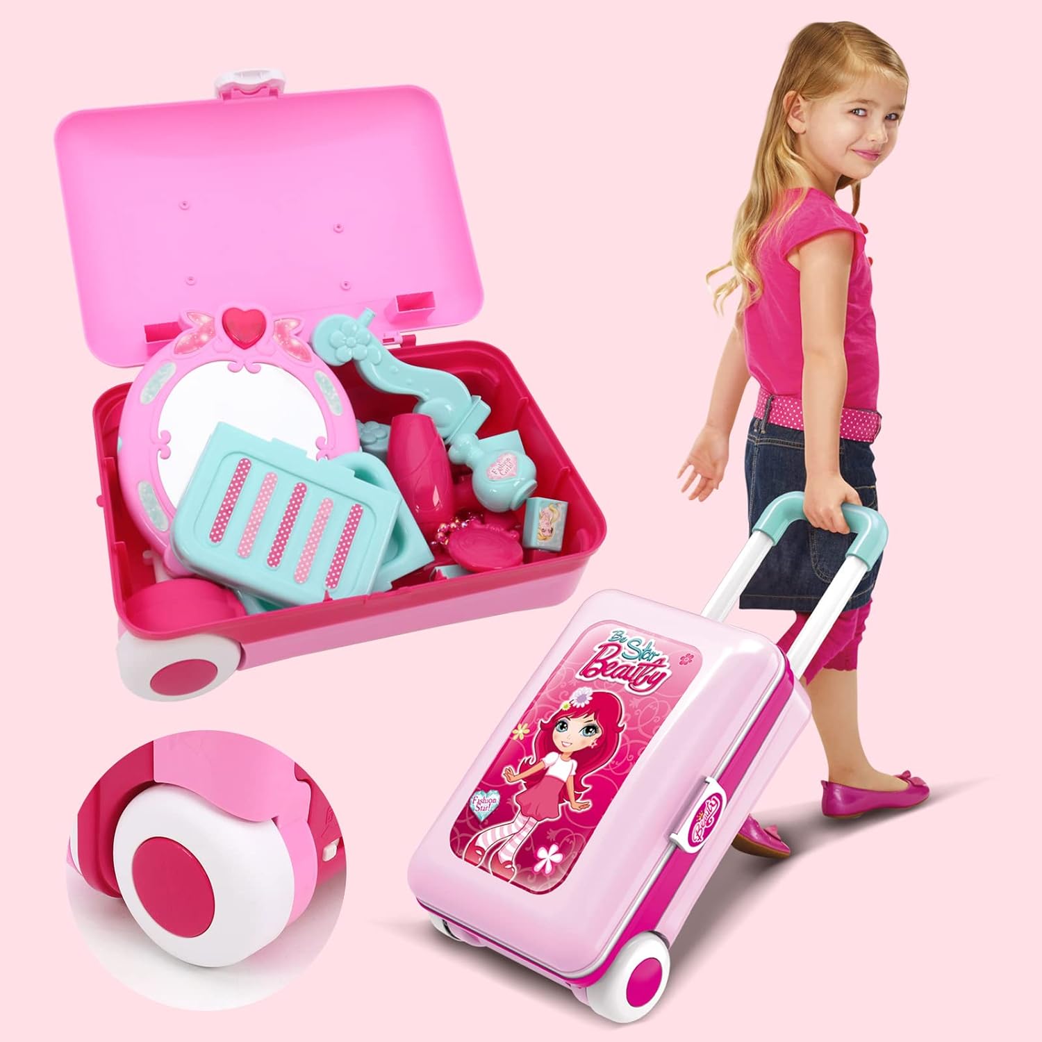 2 in 1 Pretend Play Kids Vanity Table Girls Kids Make Up Set Make Up Table for Kids - Image 4
