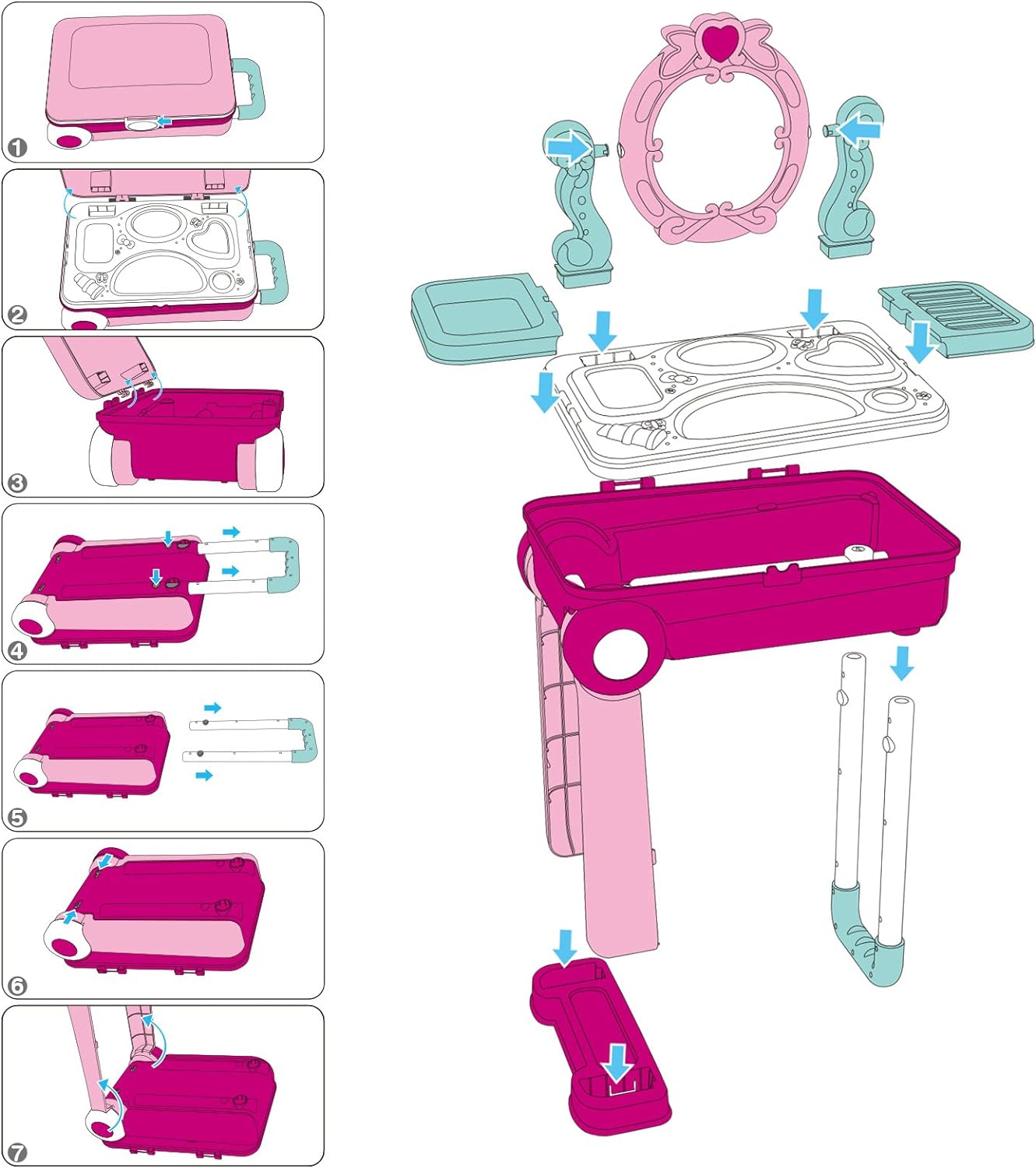 2 in 1 Pretend Play Kids Vanity Table Girls Kids Make Up Set Make Up Table for Kids - Image 5