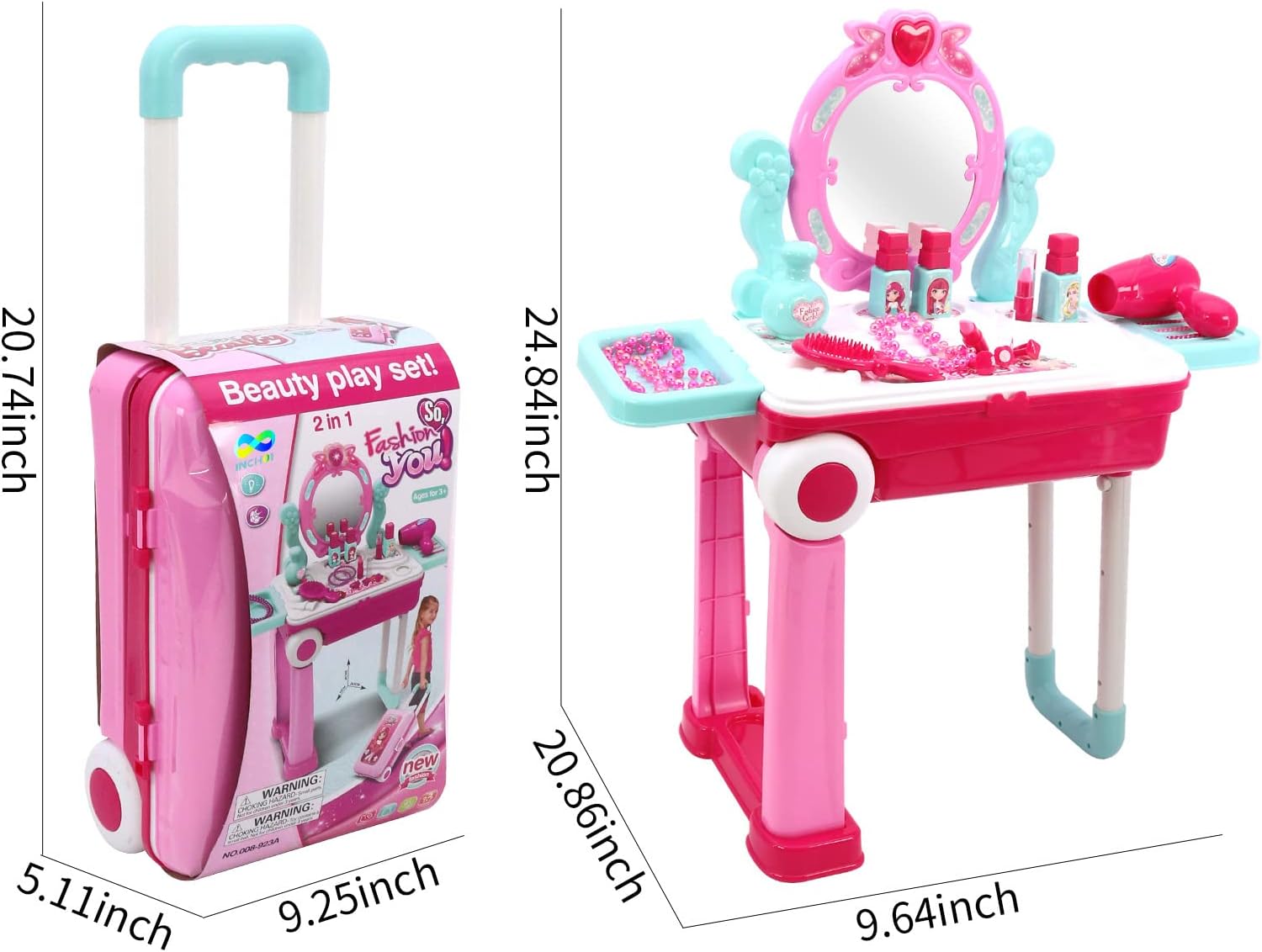 2 in 1 Pretend Play Kids Vanity Table Girls Kids Make Up Set Make Up Table for Kids - Image 6