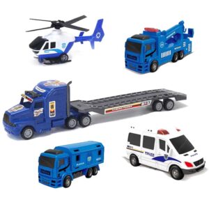 Wholesale Police Tractor Car Toy Set with Pull-Back Cars