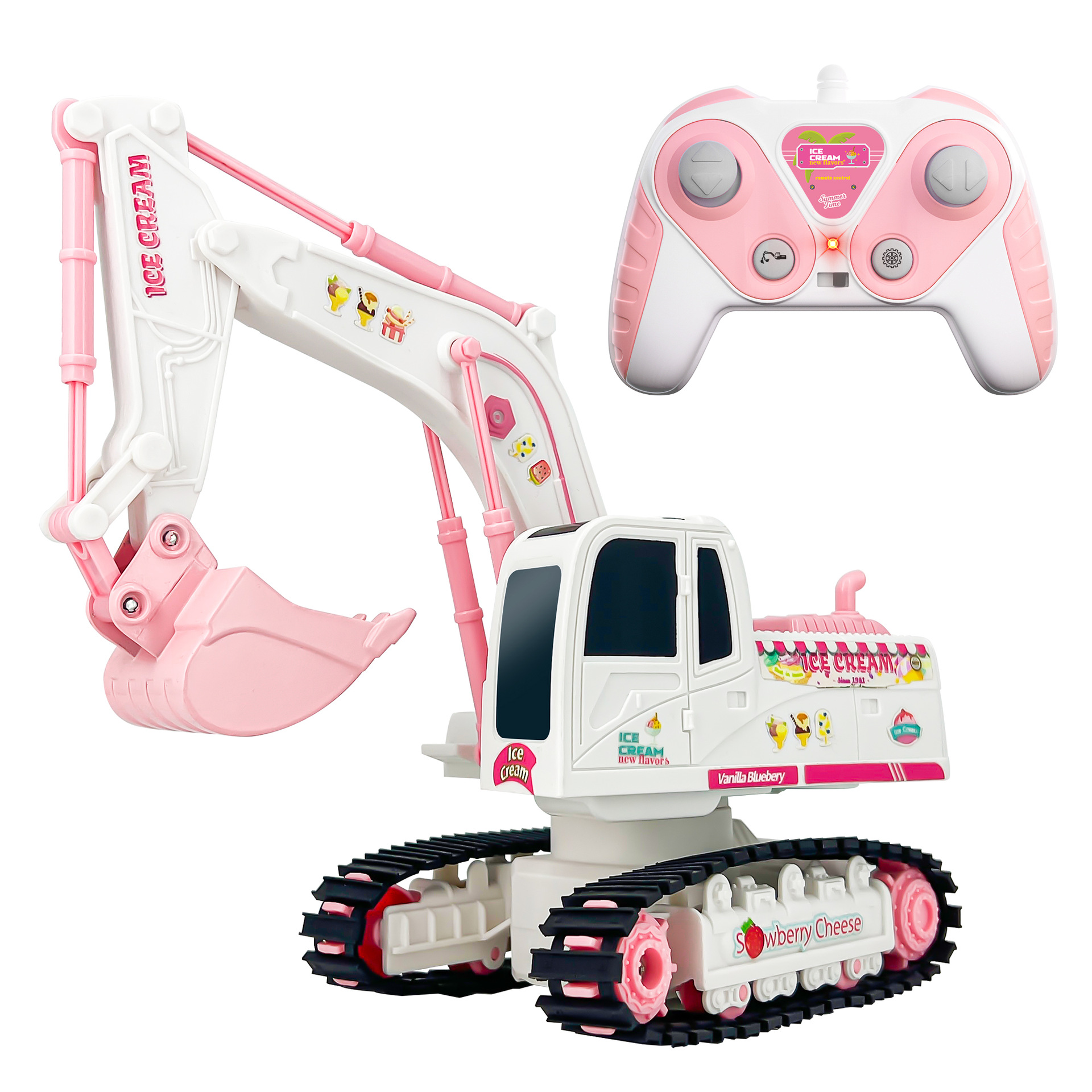 Children's Remote Control Pink Cute Charging Excavator Electric Alloy Engineering Vehicle Toy