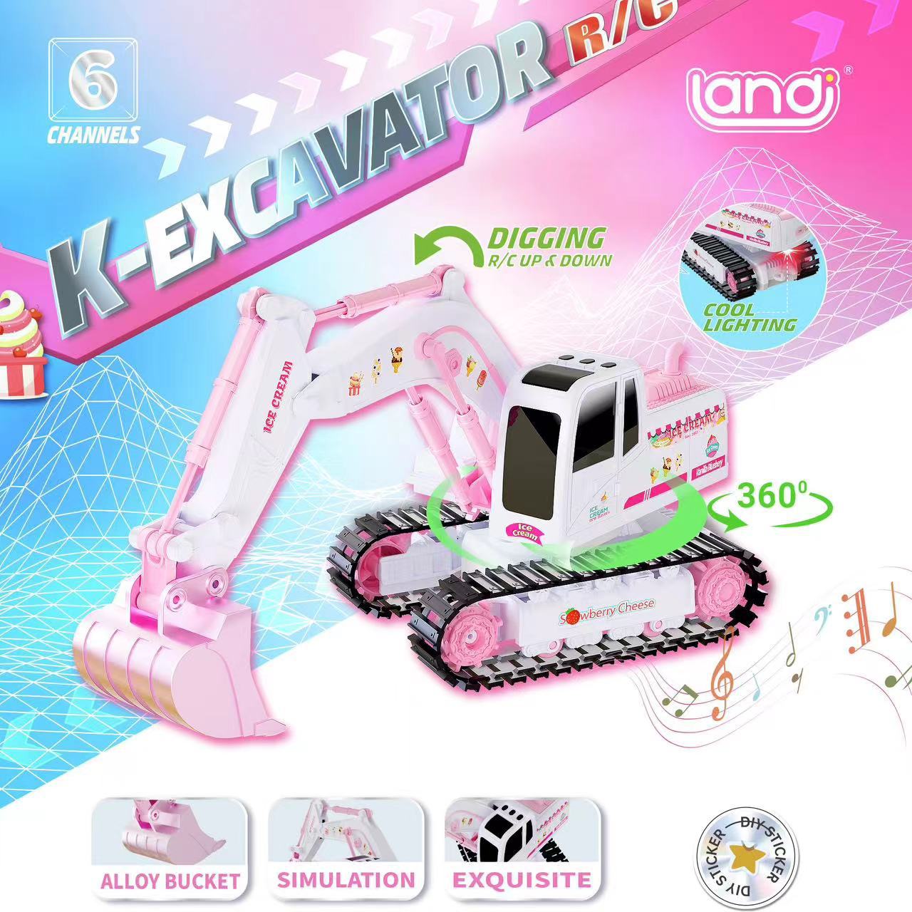 Children's Remote Control Pink Cute Charging Excavator Electric Alloy Engineering Vehicle Toy - Imagem 2