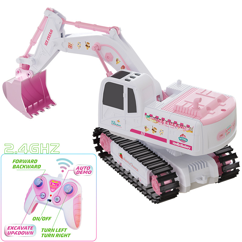 Children's Remote Control Pink Cute Charging Excavator Electric Alloy Engineering Vehicle Toy - Imagem 3