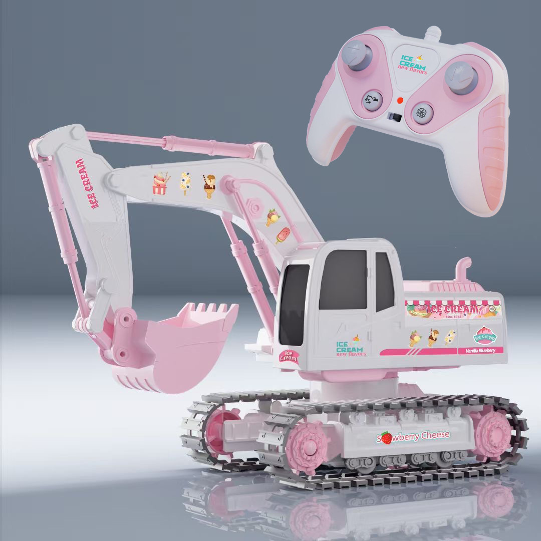 Children's Remote Control Pink Cute Charging Excavator Electric Alloy Engineering Vehicle Toy - Imagem 4