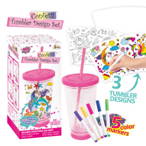 500Ml Diy Graffiti Pink Double-Layer Straw Cup with Plastic Painting Setdiy Paint Cups Lids Cute Painting Toys for Girls Kids