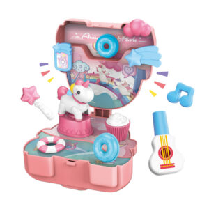 12Pcs Car Scene Pink Horse Kids Toy Pretend Play Pet Shop Girls House Indoor Set with Map