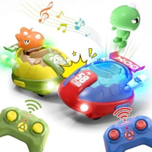 Bumper Dino Radio Control Cars with Pop up Surprise 2.4Ghz Wireless RC Toy Set for Kids Dinosaur Themed Racing Game