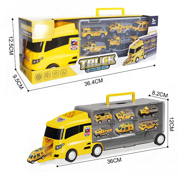 Sliding Storage Container Truck Construction Yellow Vehicle Toy Set Carrier Car Toys with 6 Abs Alloy Carsfor Boys - Bild 2