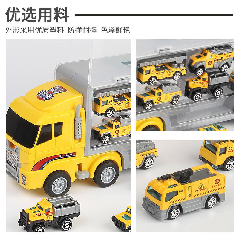 Sliding Storage Container Truck Construction Yellow Vehicle Toy Set Carrier Car Toys with 6 Abs Alloy Carsfor Boys - Bild 4